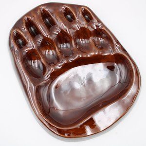 Bear Claw Paw Imprint Ceramic Dish Bowl Brown Trinkets Tray Large